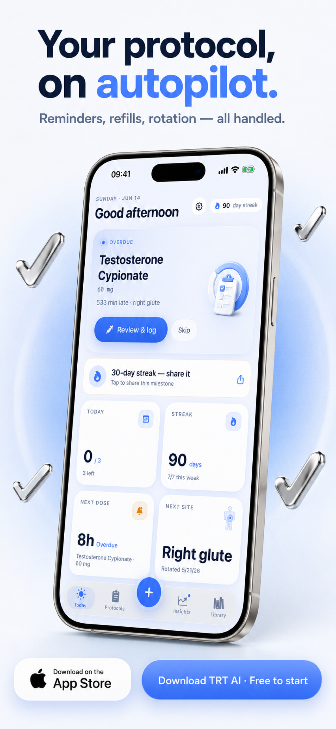 App Store screenshot showing TRT AI protocol automation
