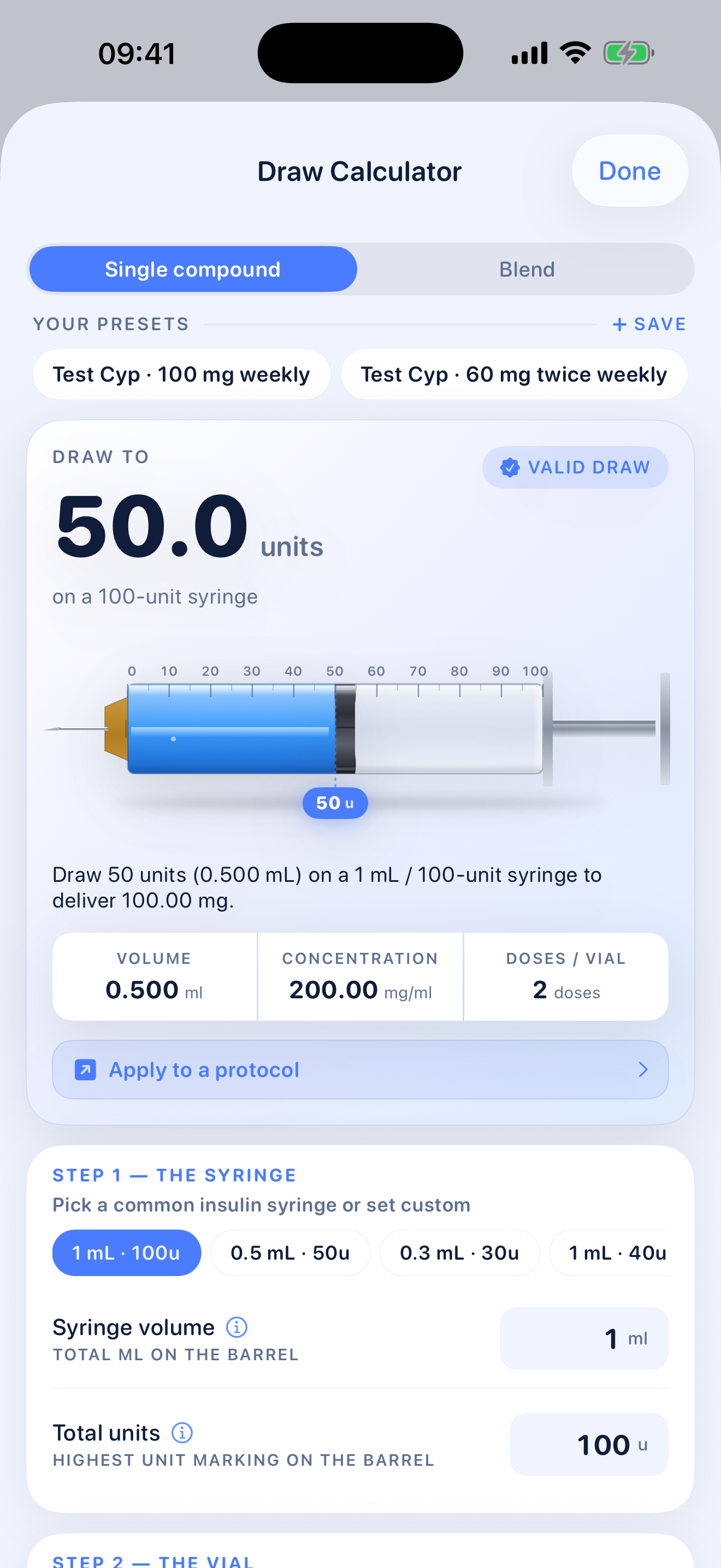 TRT AI dose and syringe calculator
