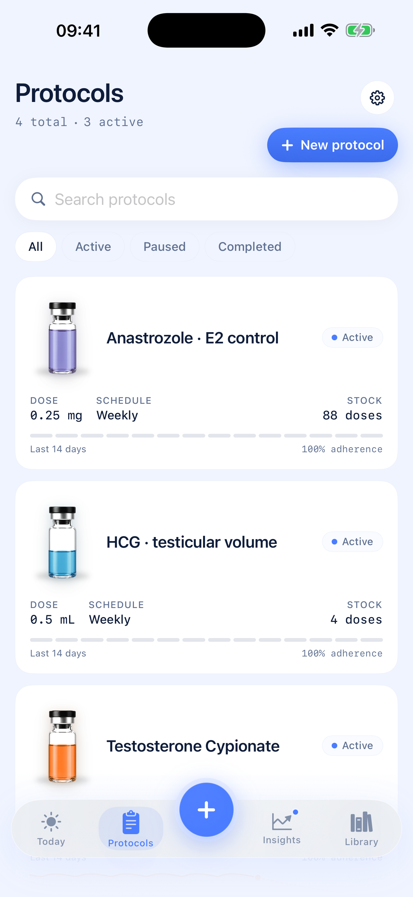 TRT AI protocol and compound tracking screen